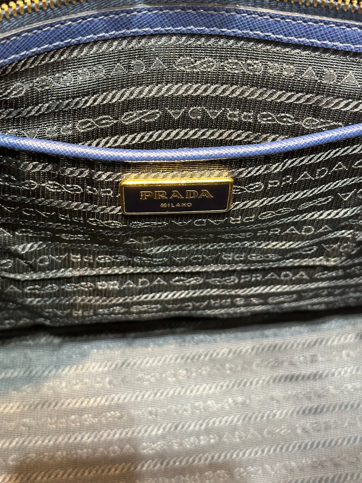 Prada blue Saffiano leather tote shoulder bag