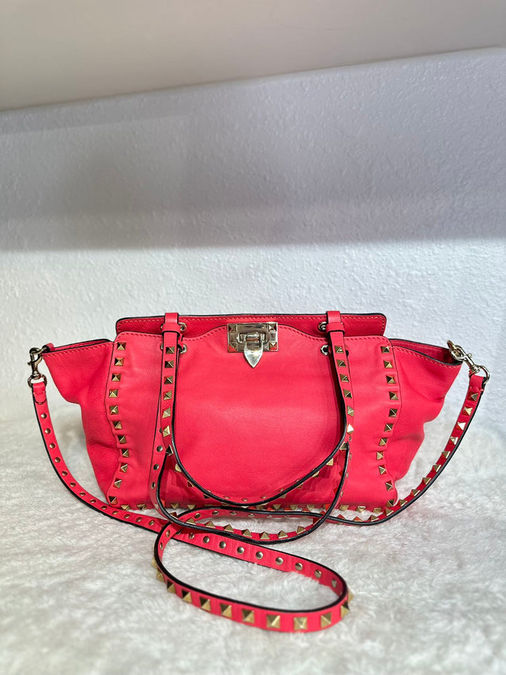 Valentino pink leather rockstud shoulder bag