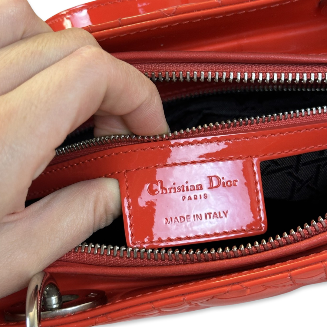 Pre-Owned Christian Dior Orange Red Patent Leather Large Lady Dior