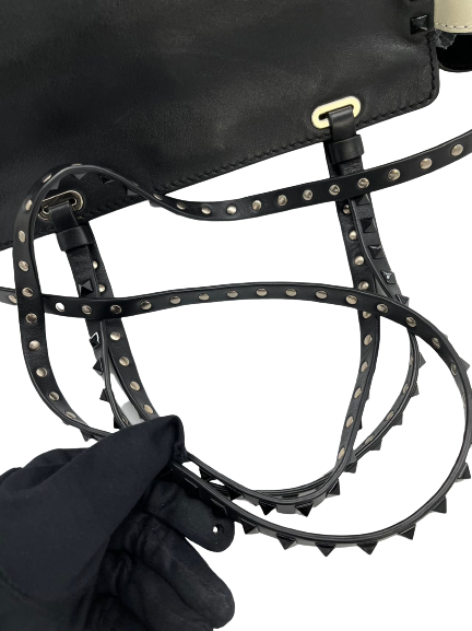 Preloved Valentino Black And White Leather RockStud Shoulder Bag Crossbody