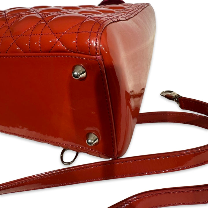 Pre-Owned Dior Orange Red Patent Leather Large Lady Dior Shoulder Bag