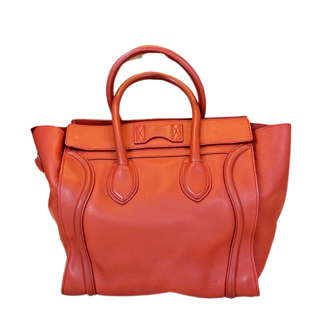 Pre-Owned Celine Orange Red Leather Mini Luggage Large Top Handle Bag
