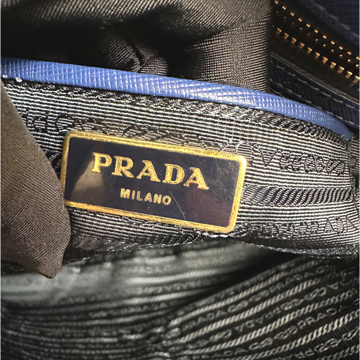 Pre-Owned Prada Blue Leather Saffiano Lux Large Tote Satchel