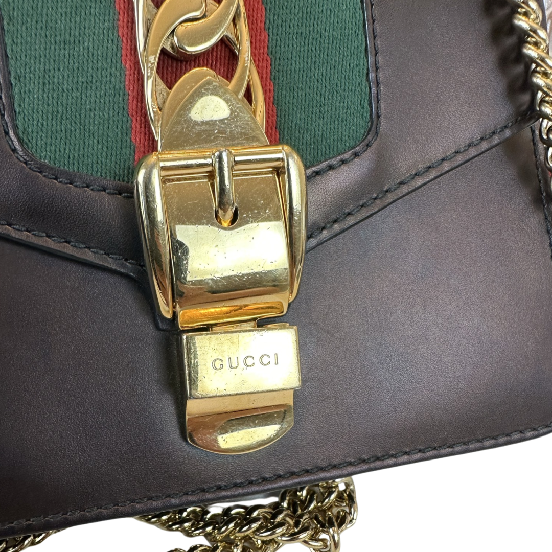 Pre-owned Gucci Mini Black Metallic Sylvie Shoulder Bag