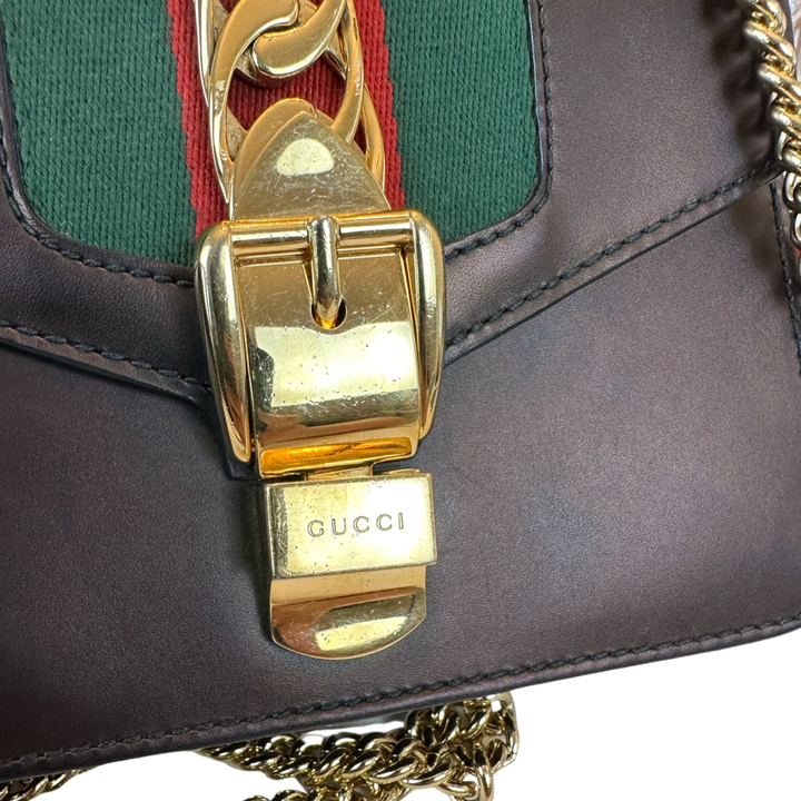 Pre-owned Gucci Mini Black Metallic Sylvie Shoulder Bag