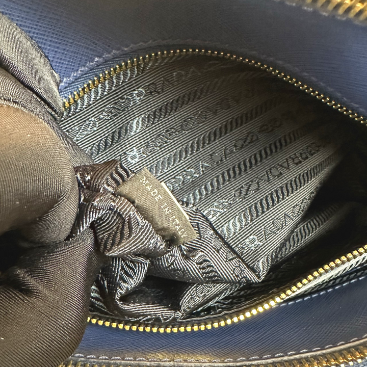 Pre-Owned Prada Blue Leather Saffiano Lux Large Tote Satchel
