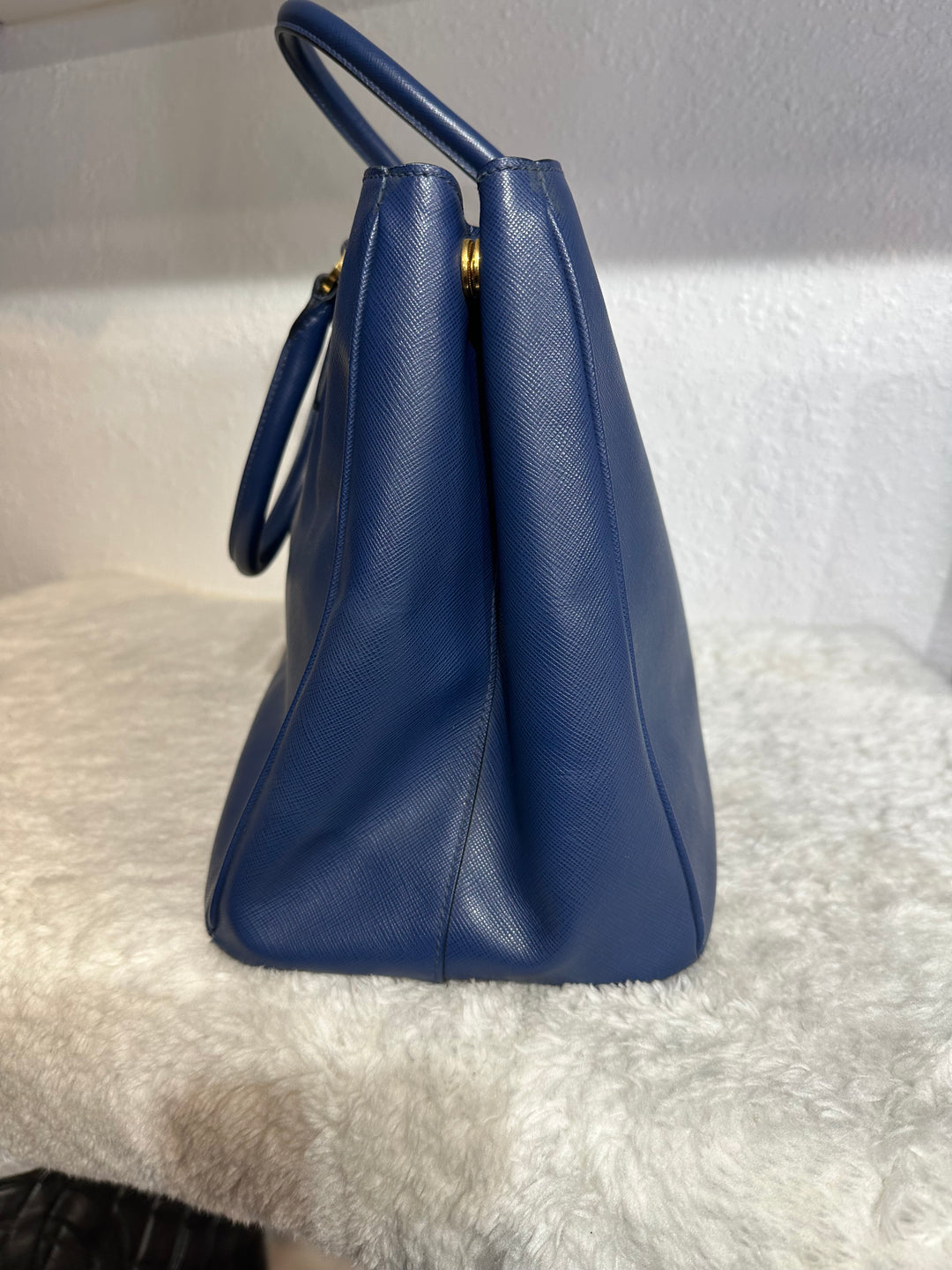 Prada blue Saffiano leather tote shoulder bag