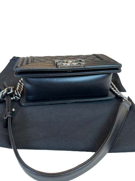 Preloved Chanel Black Leather Lambskin Small Boy Bag Crossbody