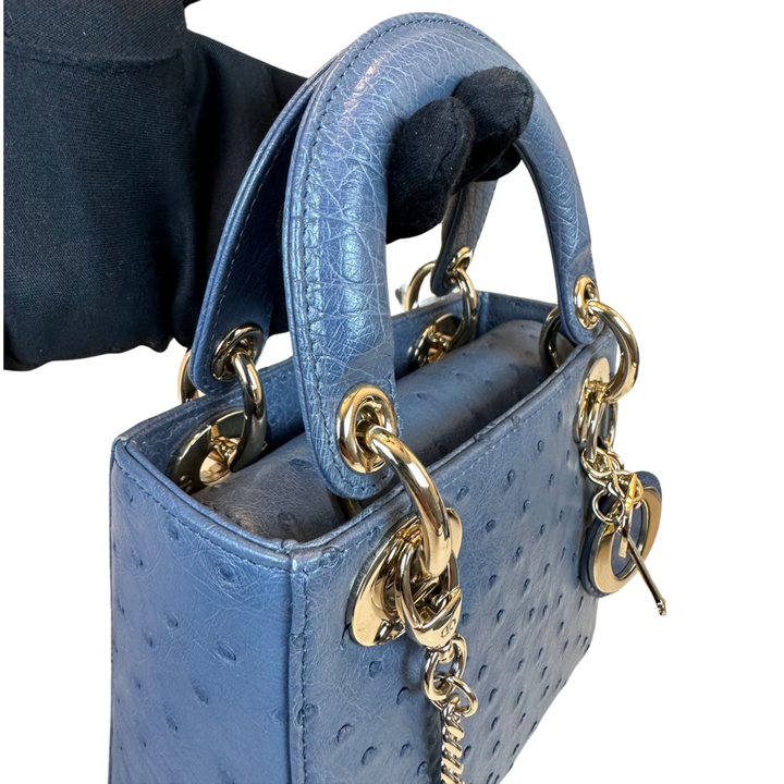 Pre-Owned Christian Dior Ostrich Skin Mini Lady Dior Shoulder Bag Crossbody