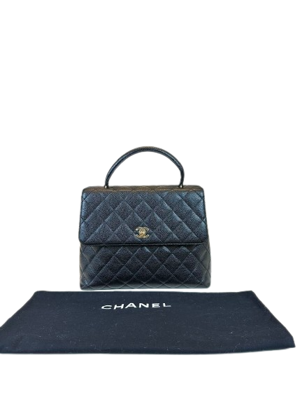 Preloved Chanel Black Quilted Caviar Vintage Handbag Satchel