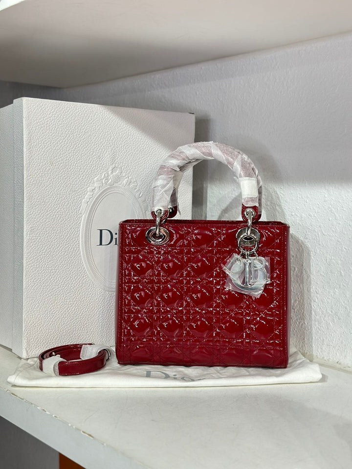 Dior red patent leather medium lady Dior shoulder bag