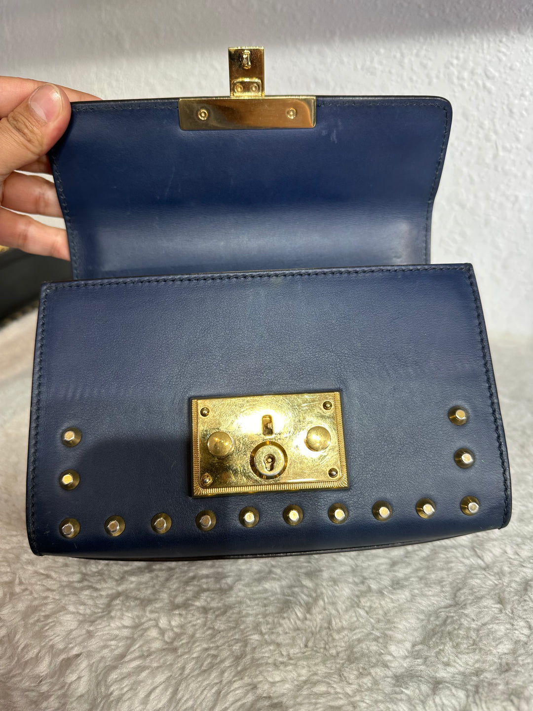 Gucci Navy Blue Pearl Small Padlock Shoulder Bag