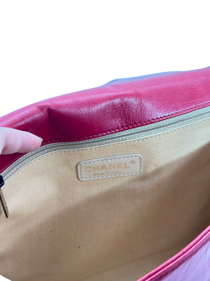 Preloved Chanel Red Leather XL Boy Bag Shoulder Bag Crossbody