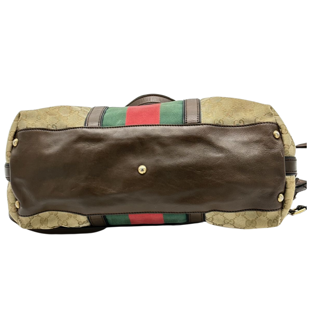Pre-Owned Gucci GG Logo Supreme Red And Green Strip Shoulder Bag