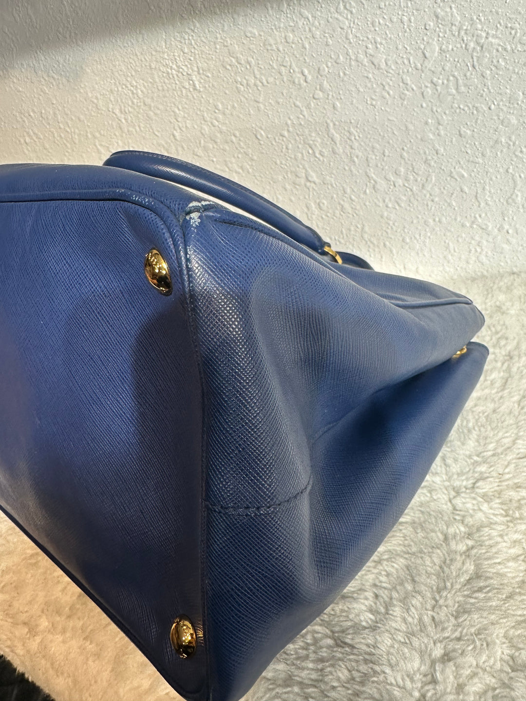 Prada blue Saffiano leather tote shoulder bag