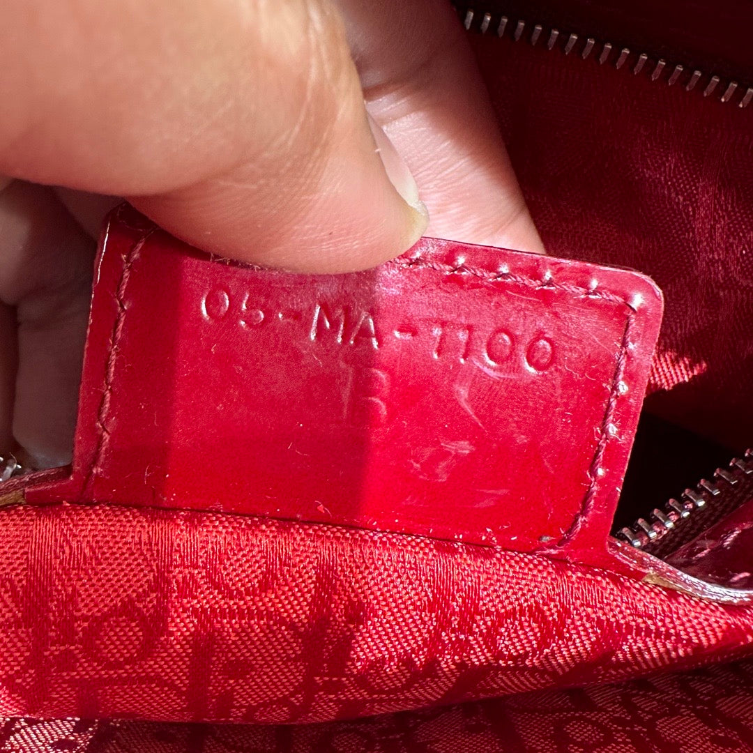 Pre-Owned Dior Red Patent Leather Large Lady Dior Shoulder Bag