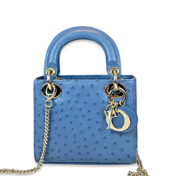 Pre-Owned Christian Dior Ostrich Skin Mini Lady Dior Shoulder Bag Crossbody