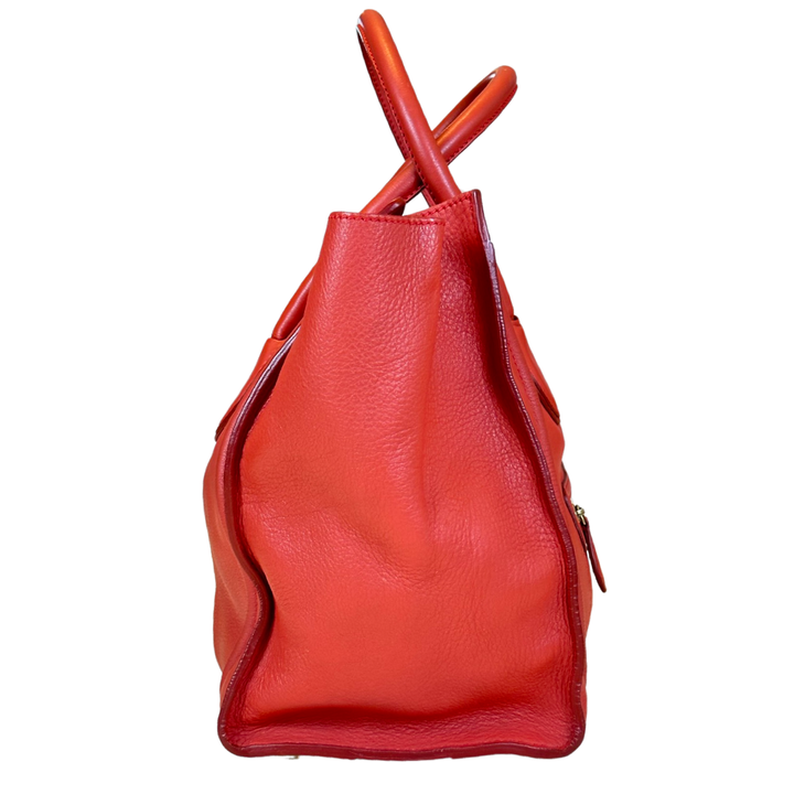 Pre-Owned Celine Orange Red Leather Mini Luggage Large Top Handle Bag