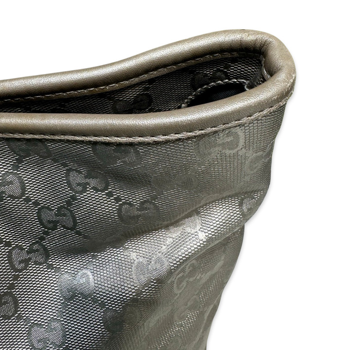 Pre-Owned Gucci GG Logo Printed Sliver Leather Totes Shoulder Bag