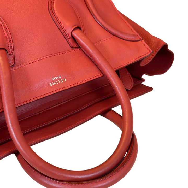 Pre-Owned Celine Orange Red Leather Mini Luggage Large Top Handle Bag