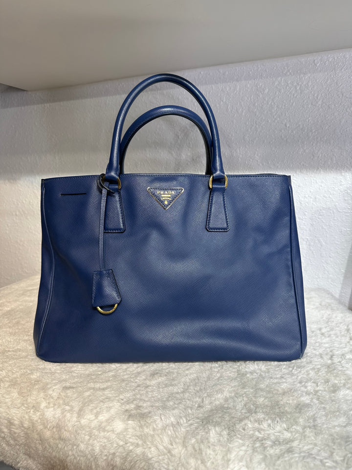 Prada blue Saffiano leather tote shoulder bag