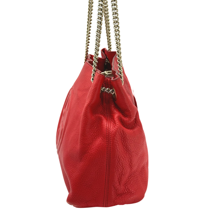 Pre-Owned Gucci GG Logo Red Leather Soho Chain Shoulder Bag Totes