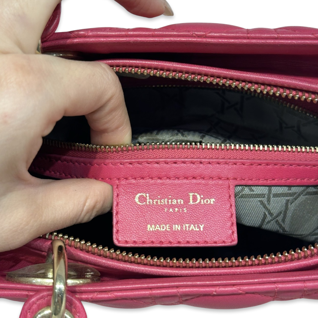 Pre-Owned Dior Pink Lambskin Leather Large Lady Dior Shoulder Bag