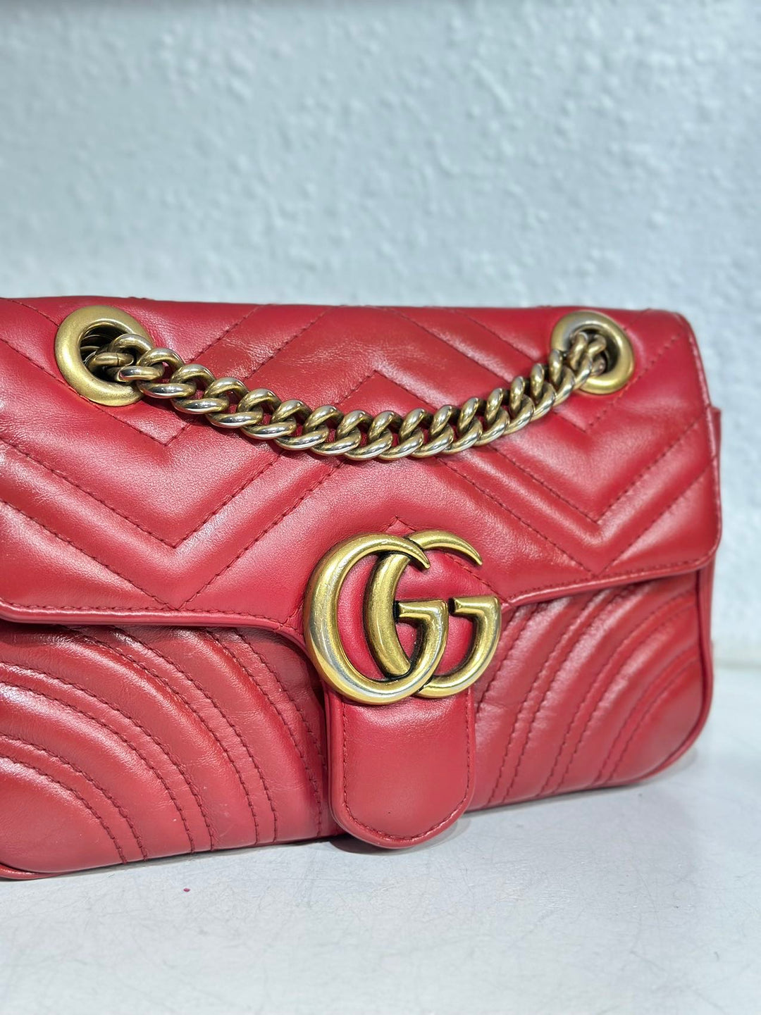 Gucci Red Leather Small Marmont shoulder bag crossbody