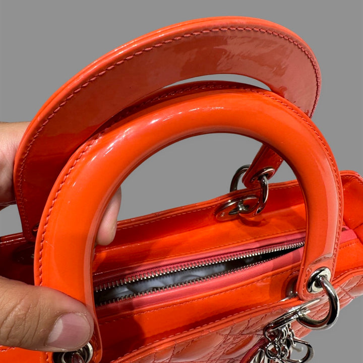 Pre-Owned Dior Orange Leather Large Lady Dior Shoulder Bag