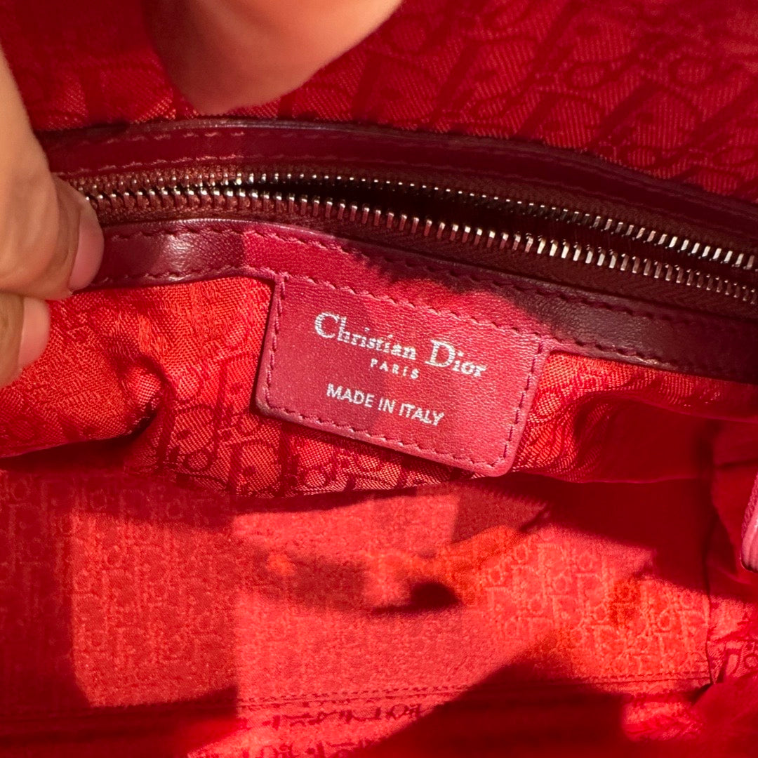 Pre-Owned Dior Red Leather Large LambSkin Lady Dior Shoulder Bag