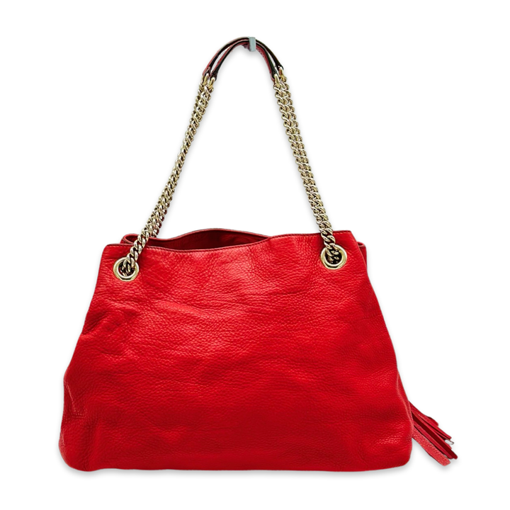 Pre-Owned Gucci GG Logo Red Leather Soho Chain Shoulder Bag Totes
