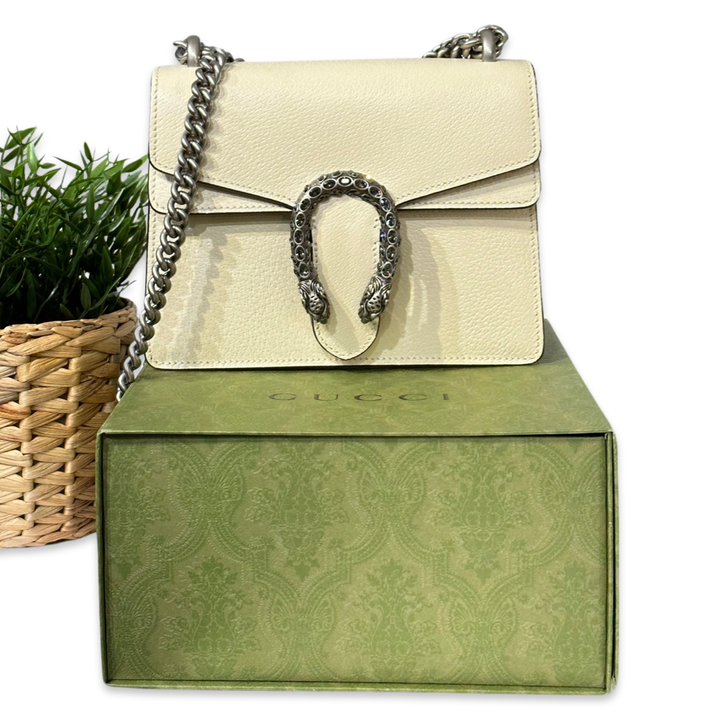 Pre-Owned Gucci Mini Dionysus White Leather Shoulder Bag Crossbody