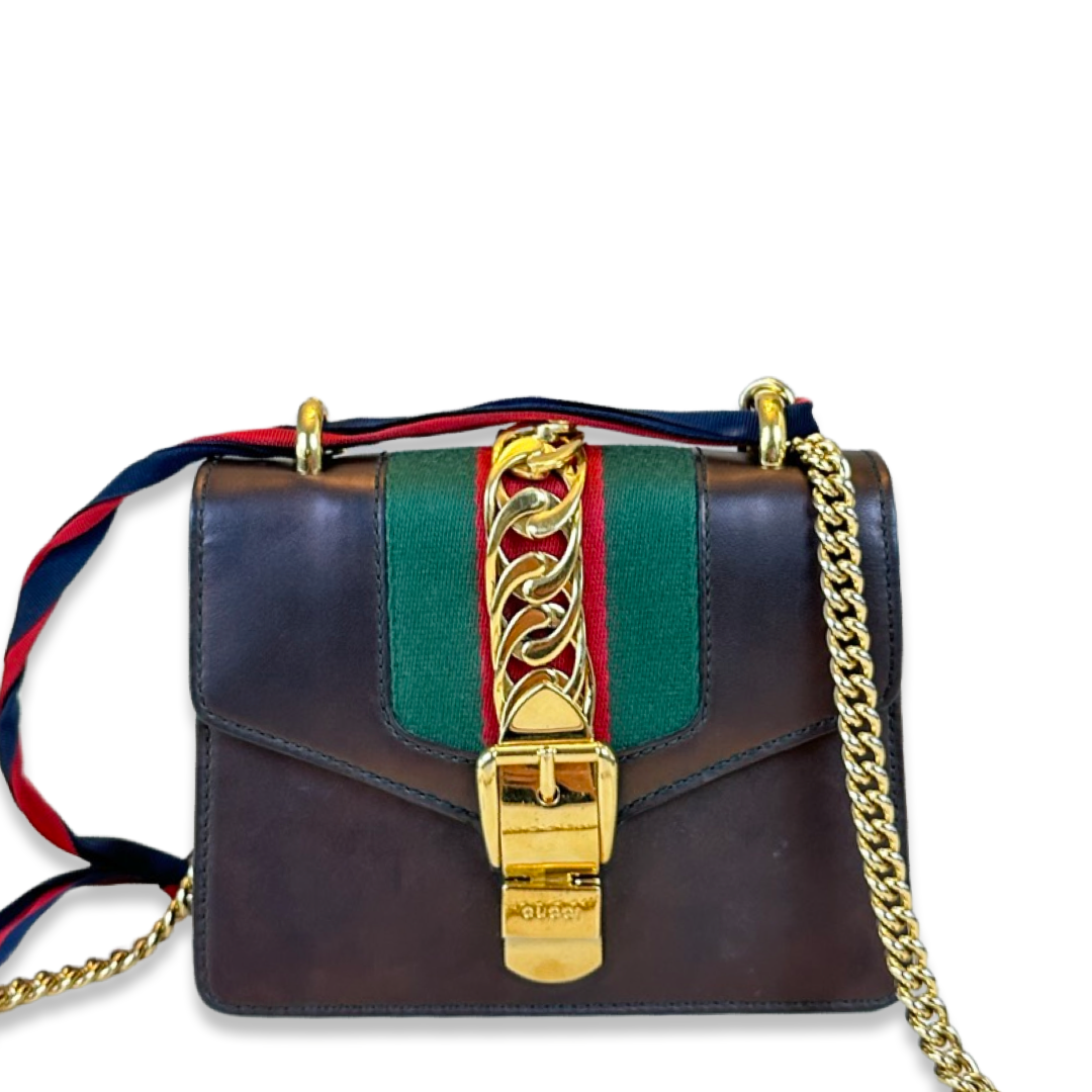 Pre-owned Gucci Mini Black Metallic Sylvie Shoulder Bag
