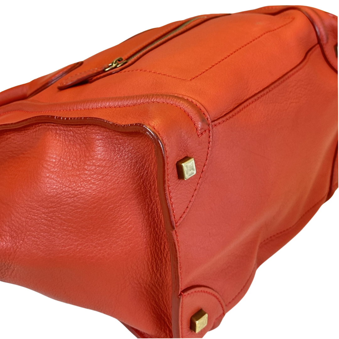 Pre-Owned Celine Orange Red Leather Mini Luggage Large Top Handle Bag
