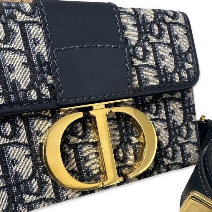 Pre-Owned Christian Dior Jacquard Crossbody Blue Oblique 30 Montaigne Box Bag