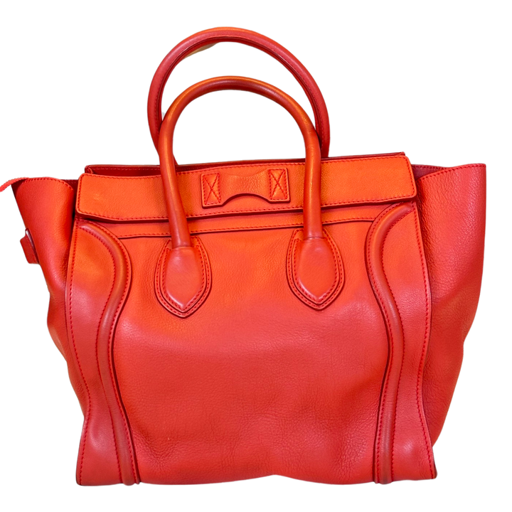Pre-Owned Celine Orange Red Leather Mini Luggage Large Top Handle Bag