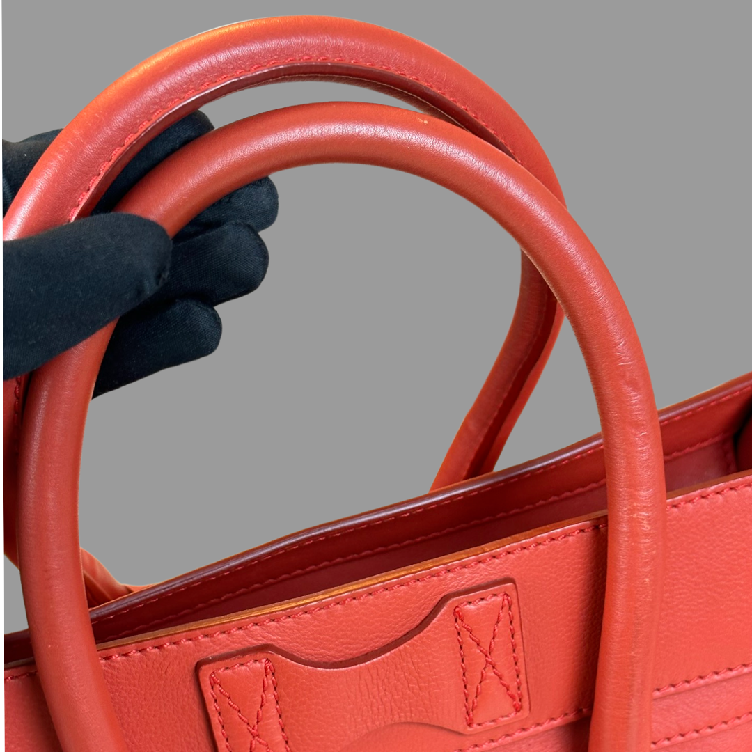 Pre-Owned Celine Orange Red Leather Mini Luggage Large Top Handle Bag