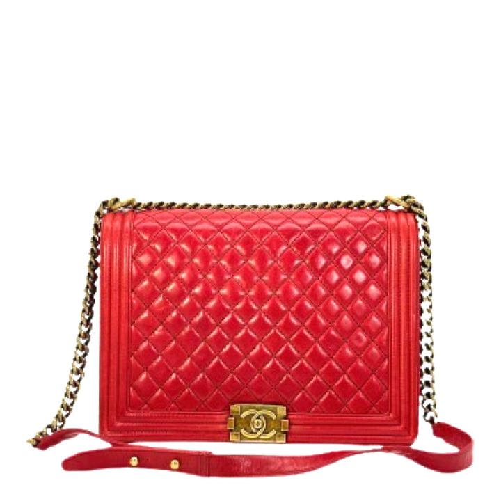 Pre-Owned Chanel Red Leather XL Boy Bag Shoulder Bag Crossbody