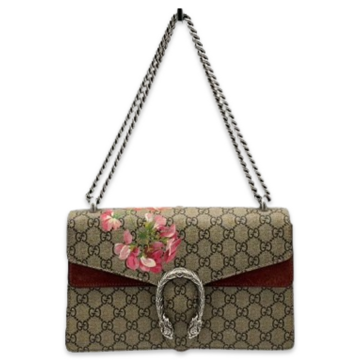 Pre-Owned Gucci GG Logo Supreme Medium Dionysus With Flowers Shoulder Bag