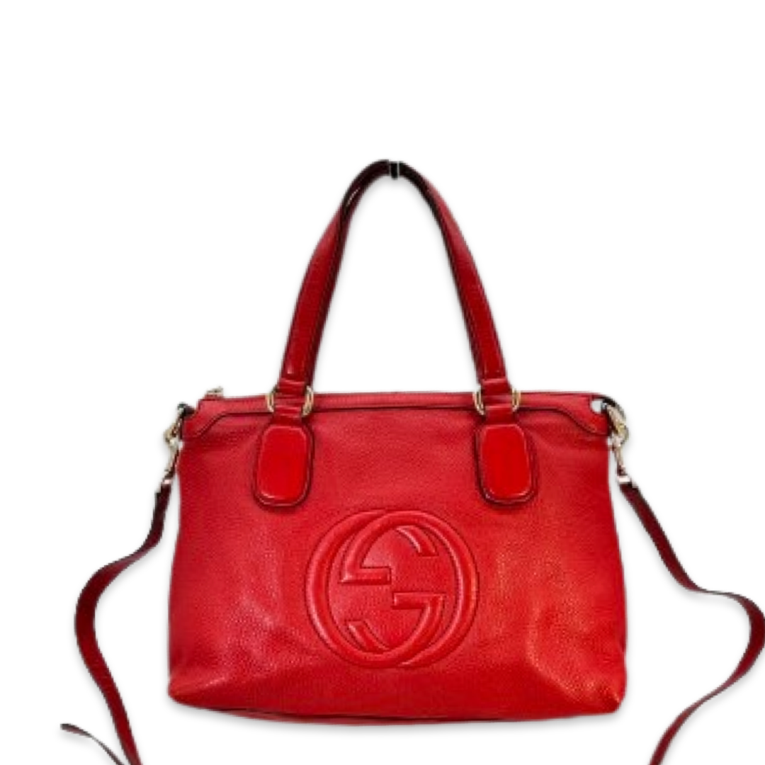Pre-Owned Gucci GG Logo Red Leather Soho Shoulder Bag Crossbody