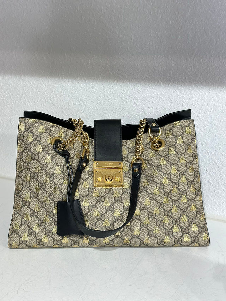 Gucci GG Logo Bees large Padlock Shoulder Bag