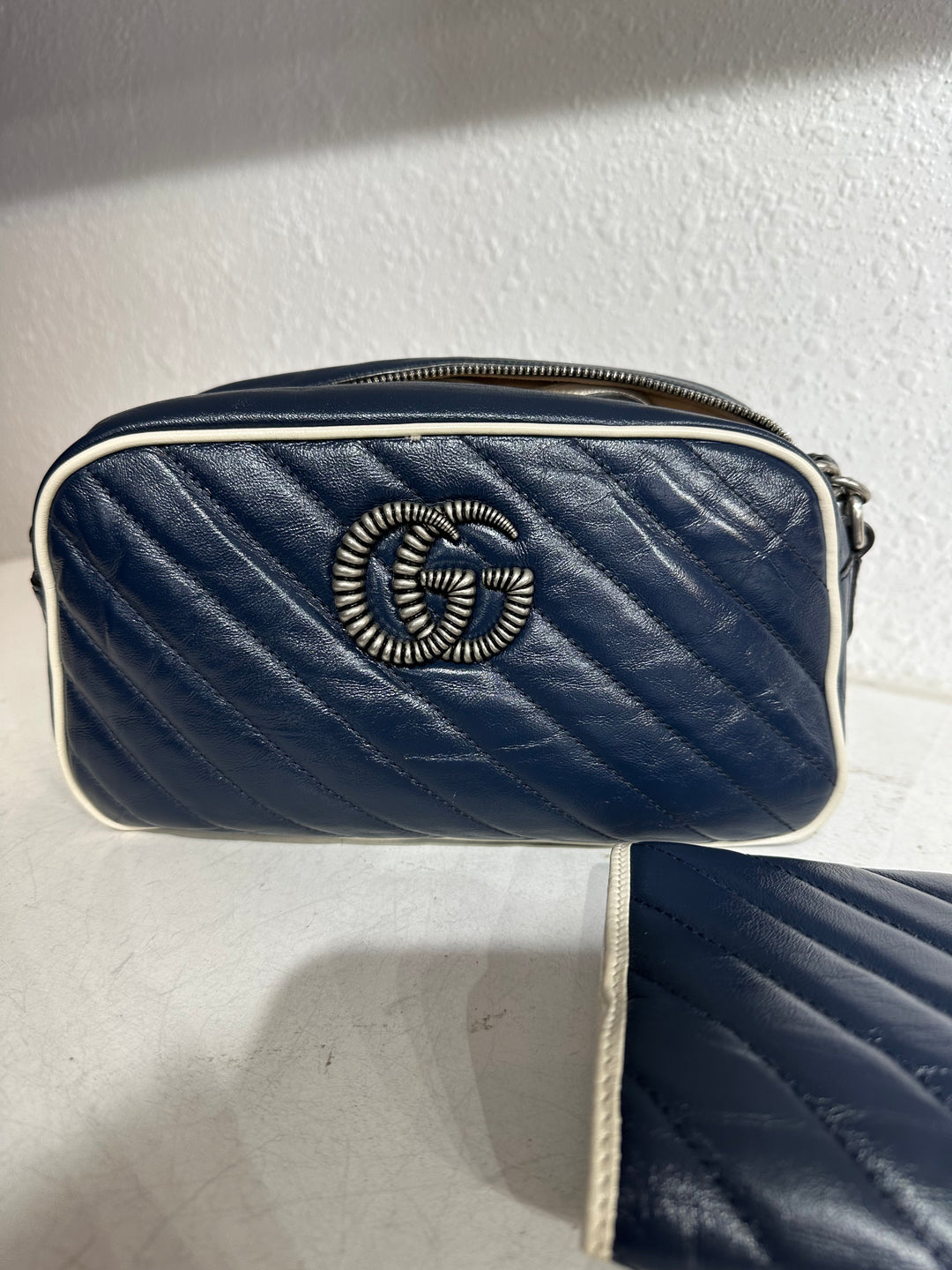 Gucci Navy Blue Marmont Set Shoulder bags and wallet