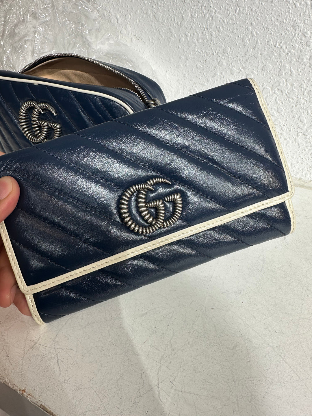 Gucci Navy Blue Marmont Set Shoulder bags and wallet