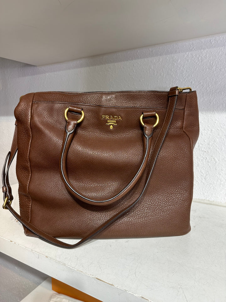 Prada Brown Leather Large Shoulder Bag