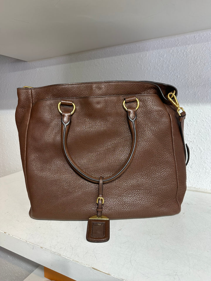 Prada Brown Leather Large Shoulder Bag