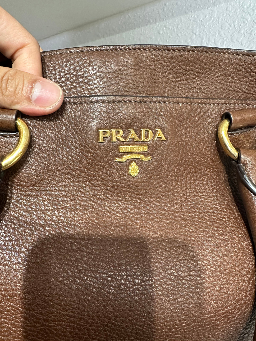 Prada Brown Leather Large Shoulder Bag