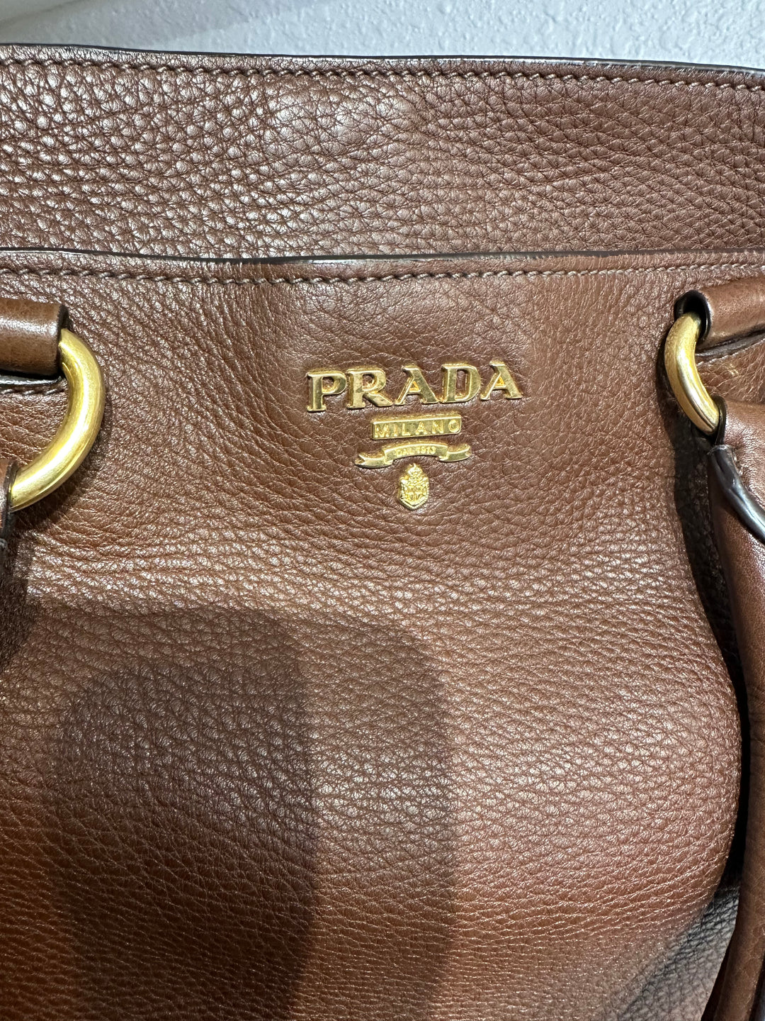 Prada Brown Leather Large Shoulder Bag