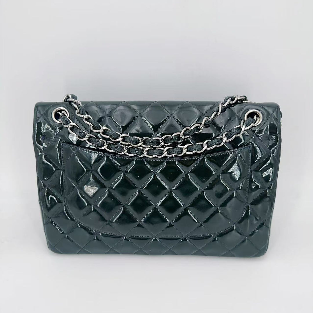 Chanel green patent leather classic flap