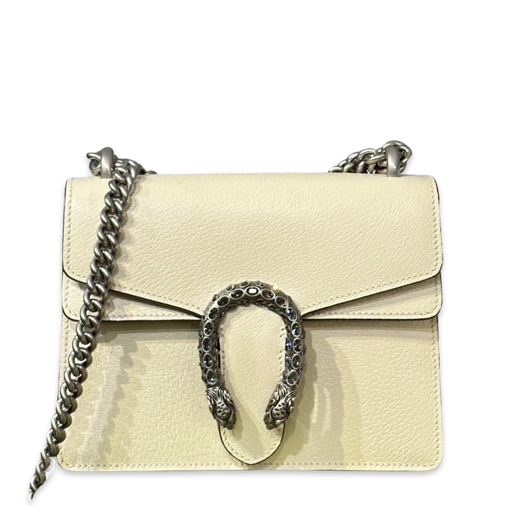 Pre-Owned Gucci Mini Dionysus White Leather Shoulder Bag Crossbody