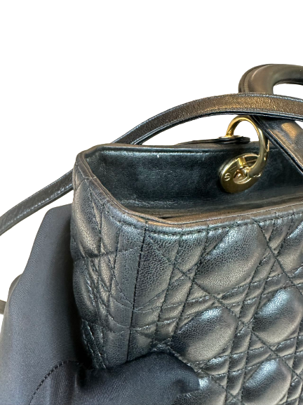 Preloved Christian Dior Black Leather Large Lady Dior Shoulder Bag